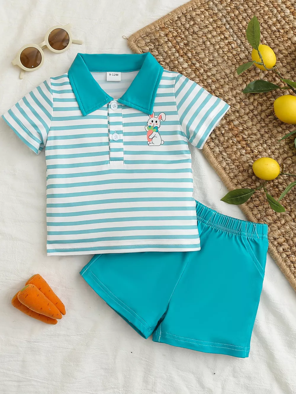 Children's Striped Polo Shirt & Solid Shorts Set, image 7