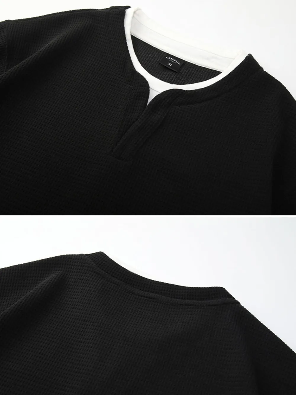 Men's Plus Size Waffle Knit Long Sleeve Top, image 8