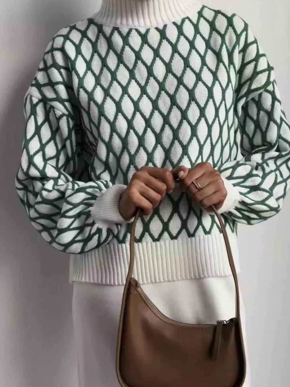 Geometric Pattern Turtleneck Sweater, image 2