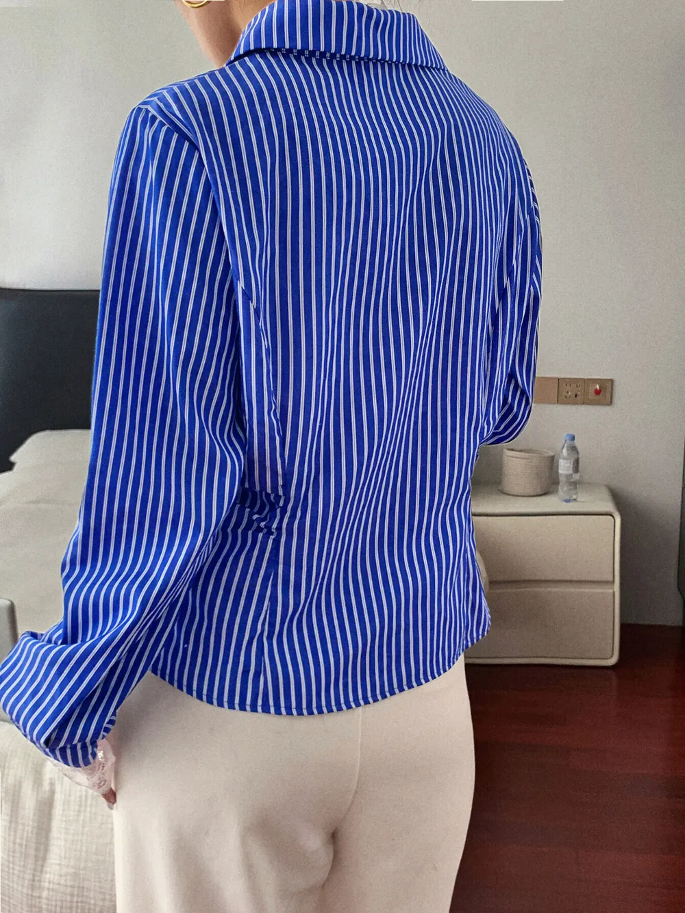 Striped Button-Down Shirt with Lace Detail, image 5