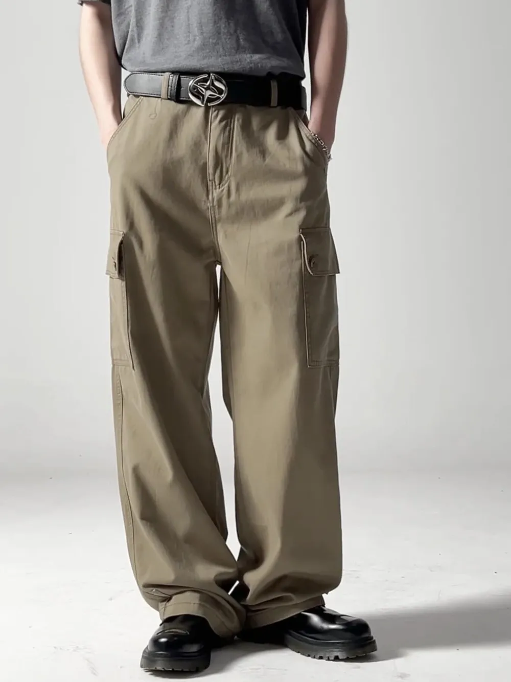 Men's Wide Leg Cargo Pants with Side Pockets, image 7