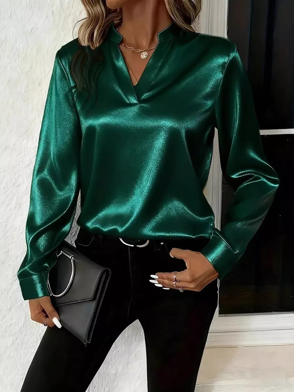 Notched Long Sleeve Blouse, image 6