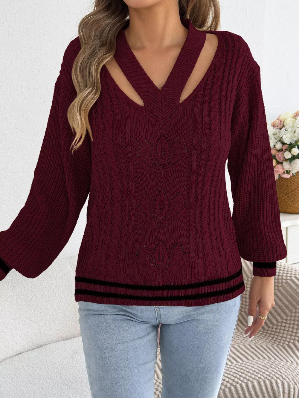 Cutout Cable Knit Sweater, image 24