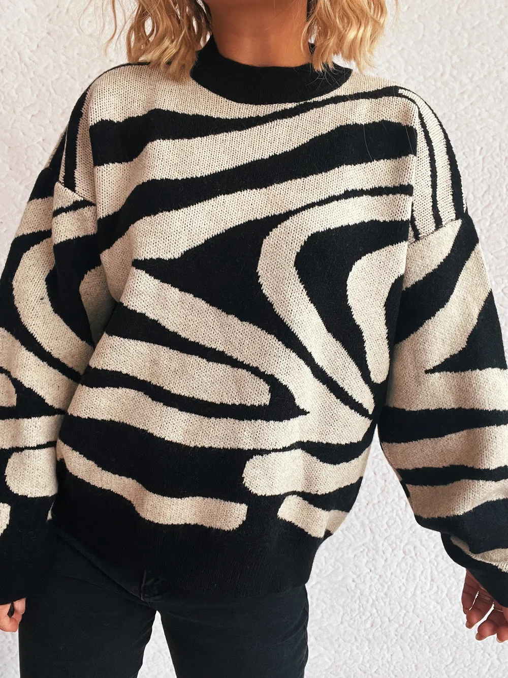 Zebra Print Round Neck Sweater, image 3