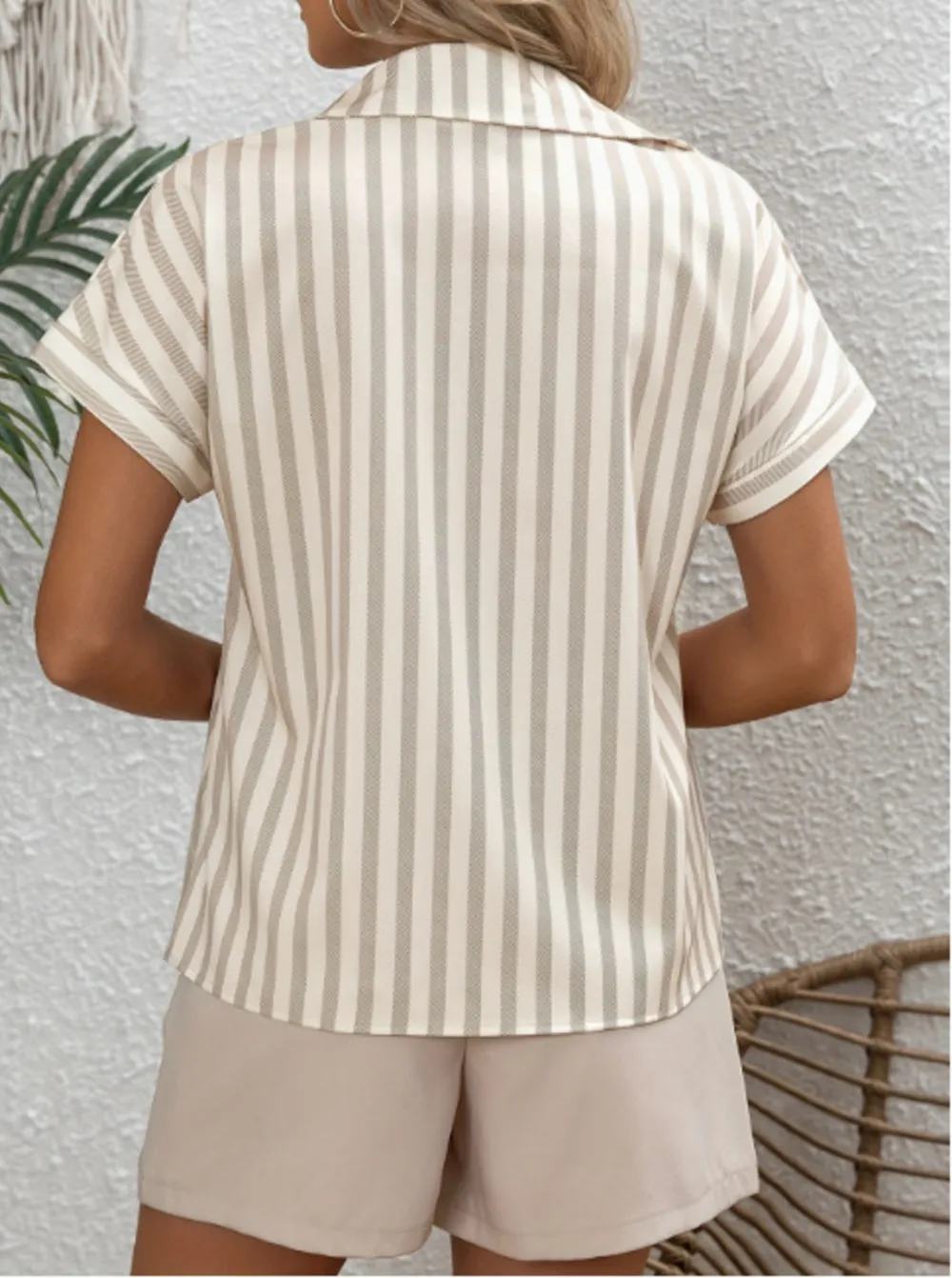 Striped Collared Neck Short Sleeve Shirt, image 5