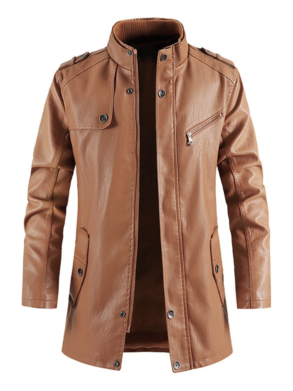 Men's Zip Up Long Sleeve Leather Jacket, image 11