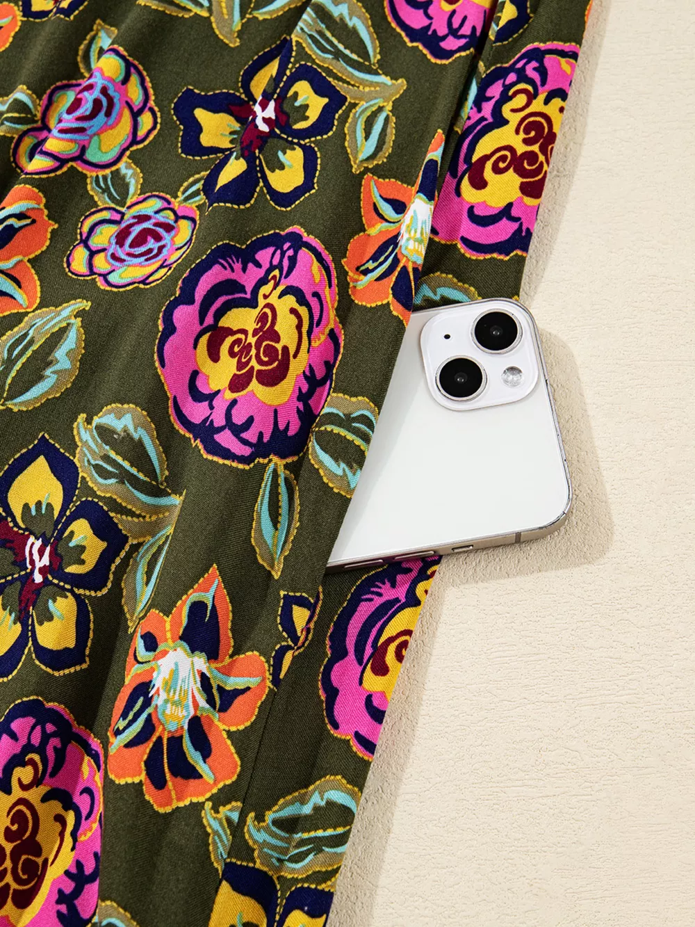 Floral Print Split Neck Bubble Sleeve Shift Mini Dress, image 6