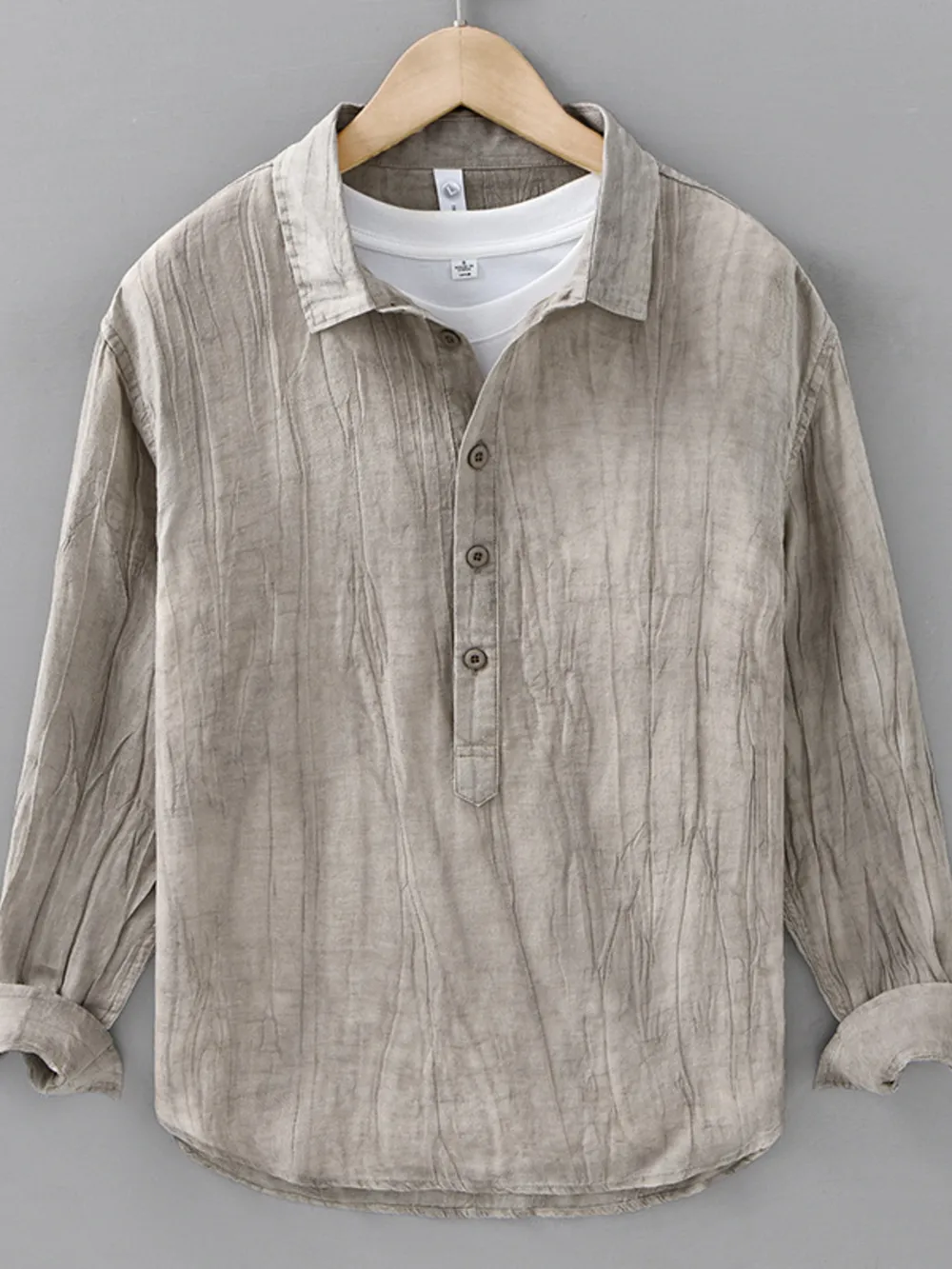 Men's Plus Size Button Detail Long Sleeve Blouse