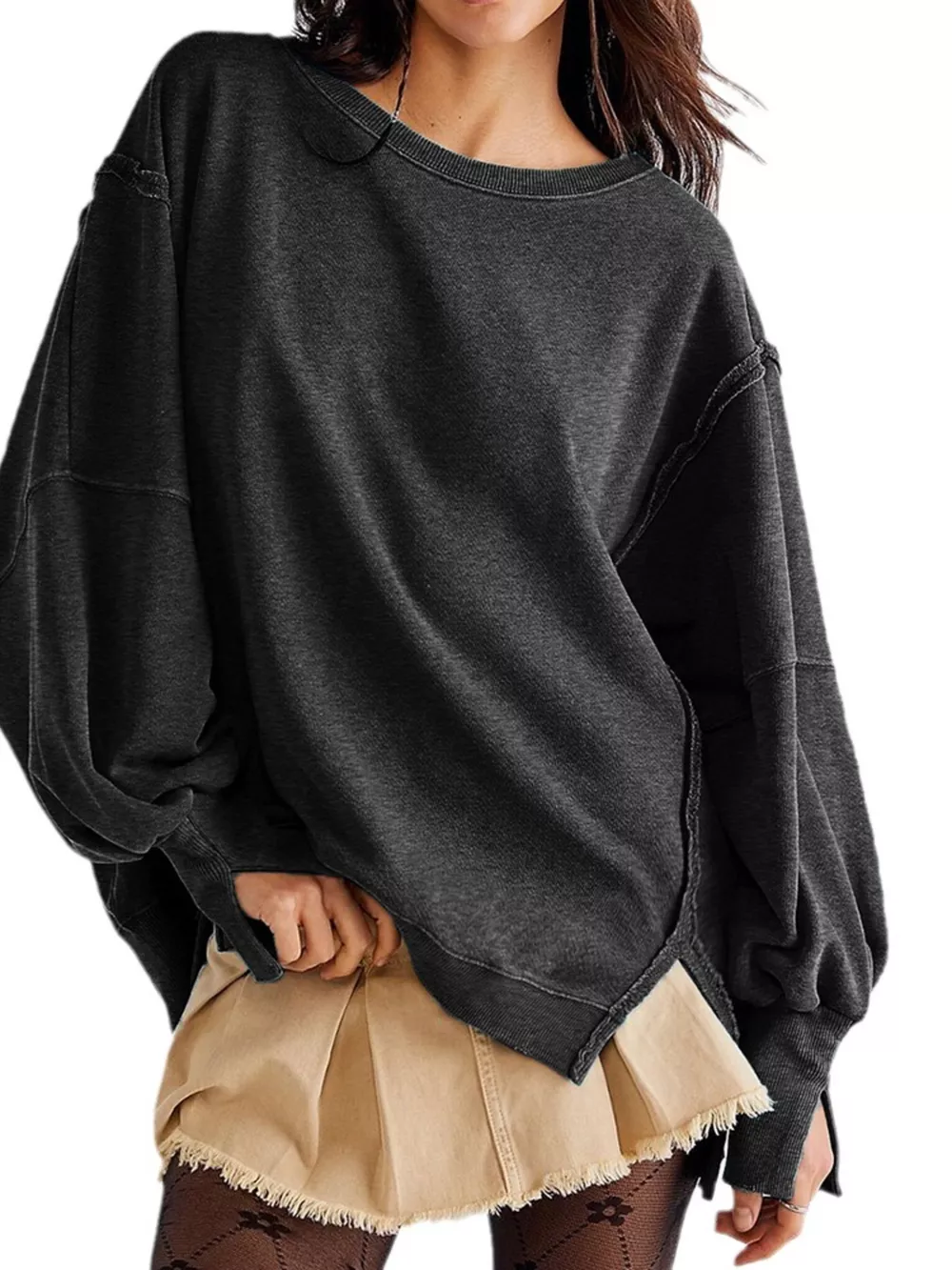 Oversized Relaxed Fit Crew Neck Sweatshirt, image 3