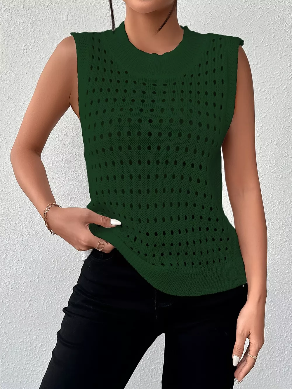 Hollow Out Round Neck Knit Tank, image 16