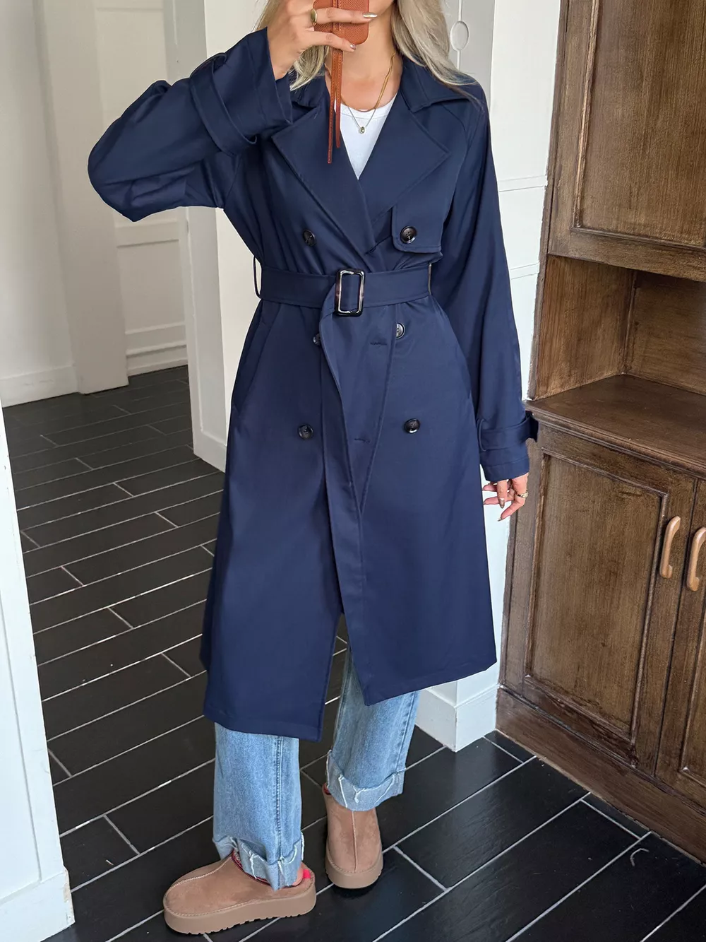 Double-Breasted Belted Trench Coat, image 12