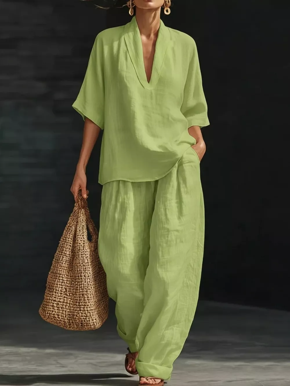 Half Sleeve Loose Fit Top and Pants Set, image 4