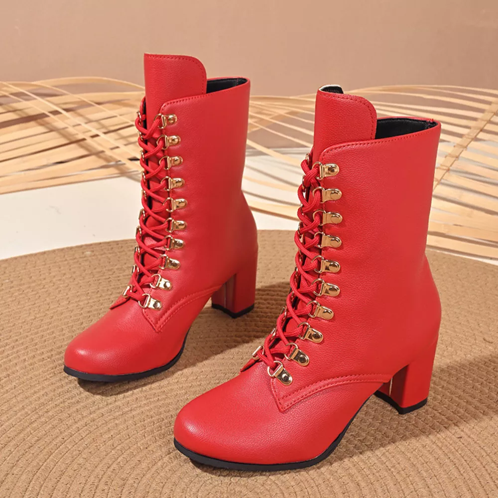 Lace-Up Boots with Block Heel, image 2