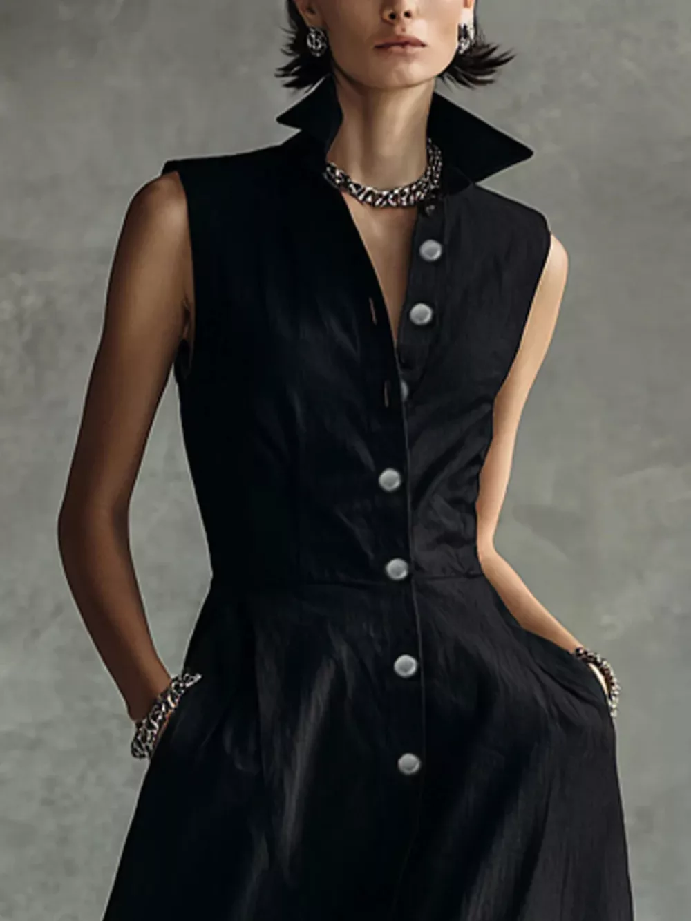 Sleeveless Button-Down Midi Shirt Dress, image 3