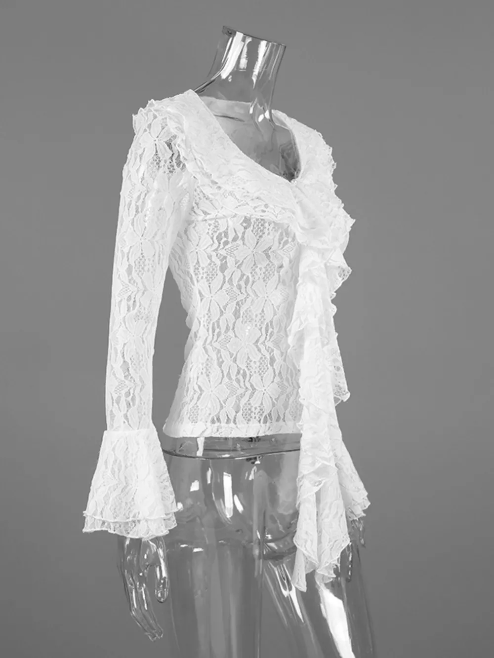 Lace V-Neck Flare Sleeve Blouse, image 8
