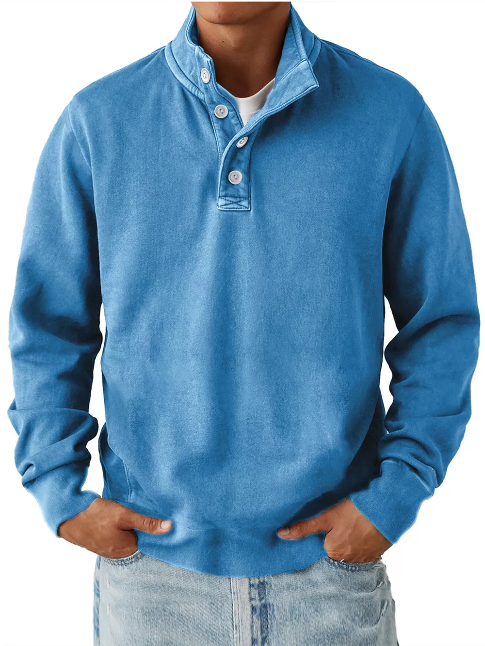 Men's Button Detail Long Sleeve Sweatshirt, image 3