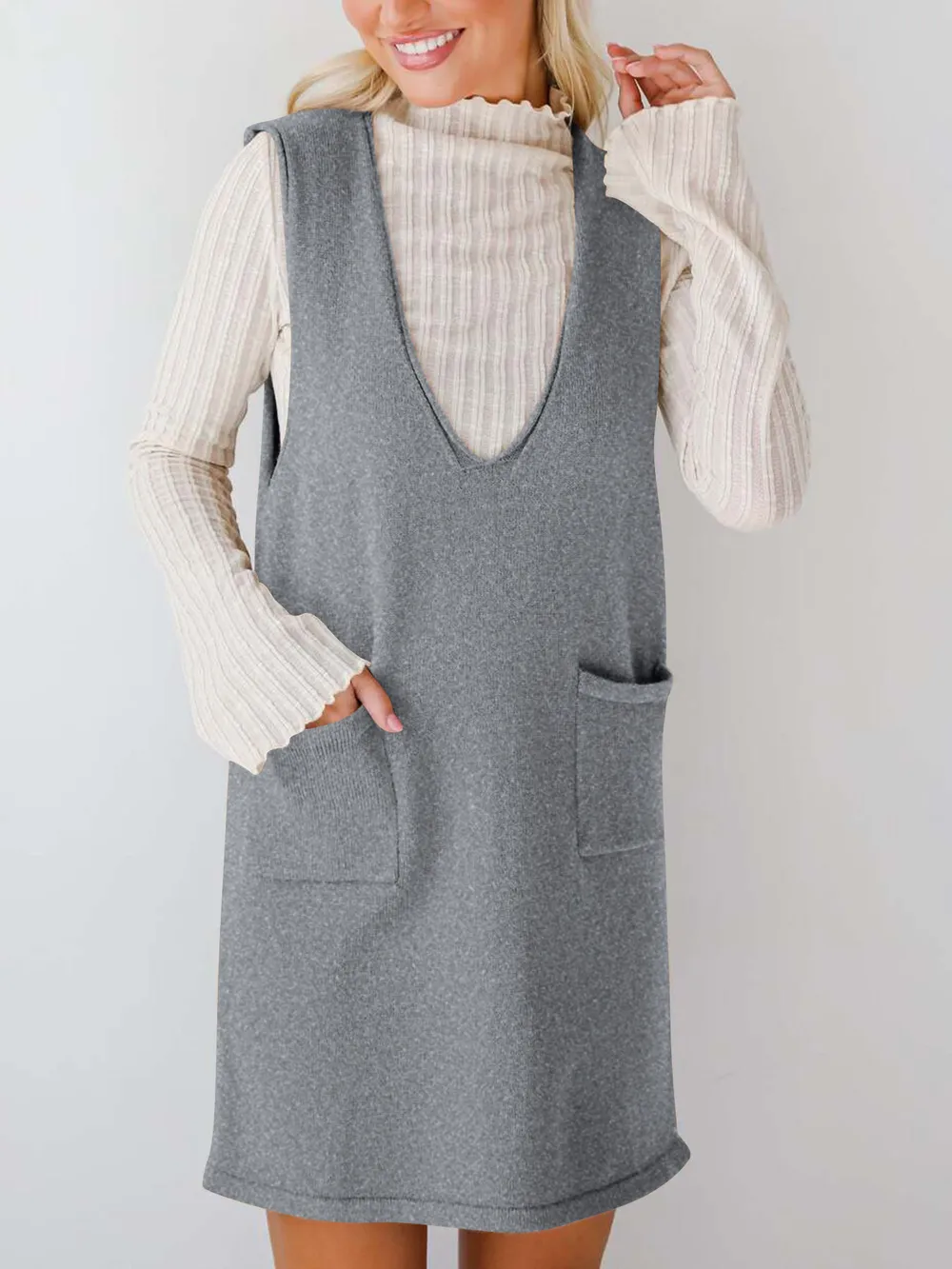 Sleeveless Knit Dress with Pockets, image 7