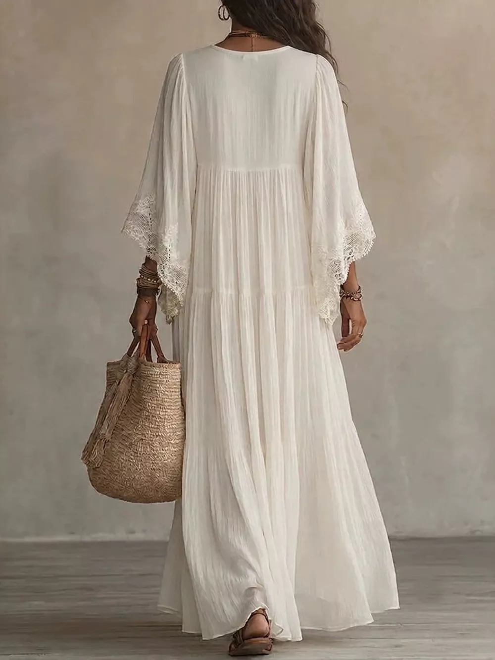 Lace Trim V-Neck Maxi Dress, image 3