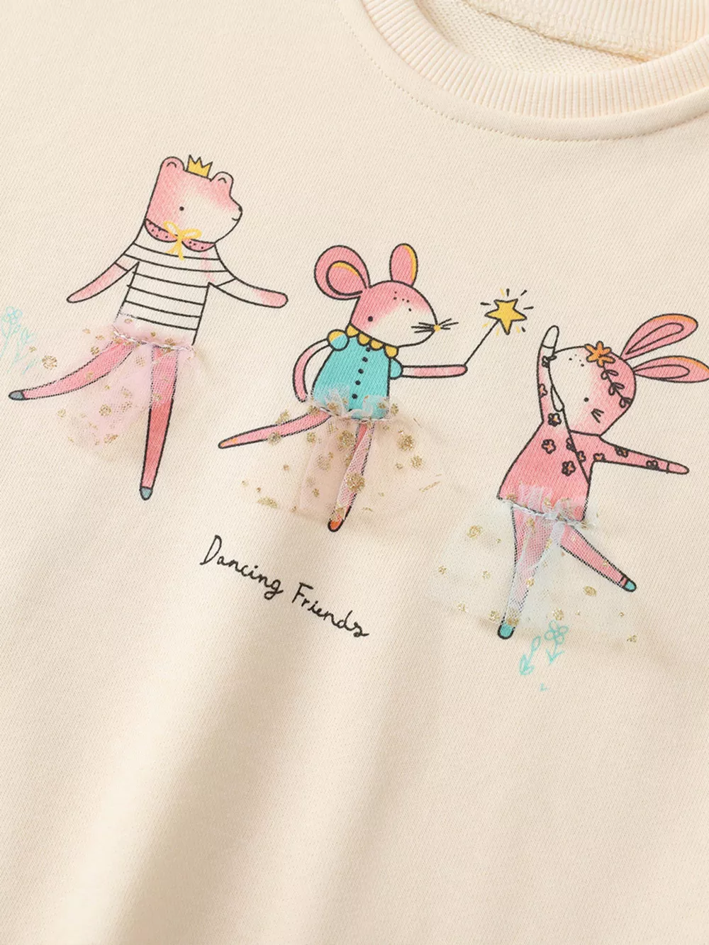 Children's Cartoon Animal Mesh Trim Sweatshirt, image 4