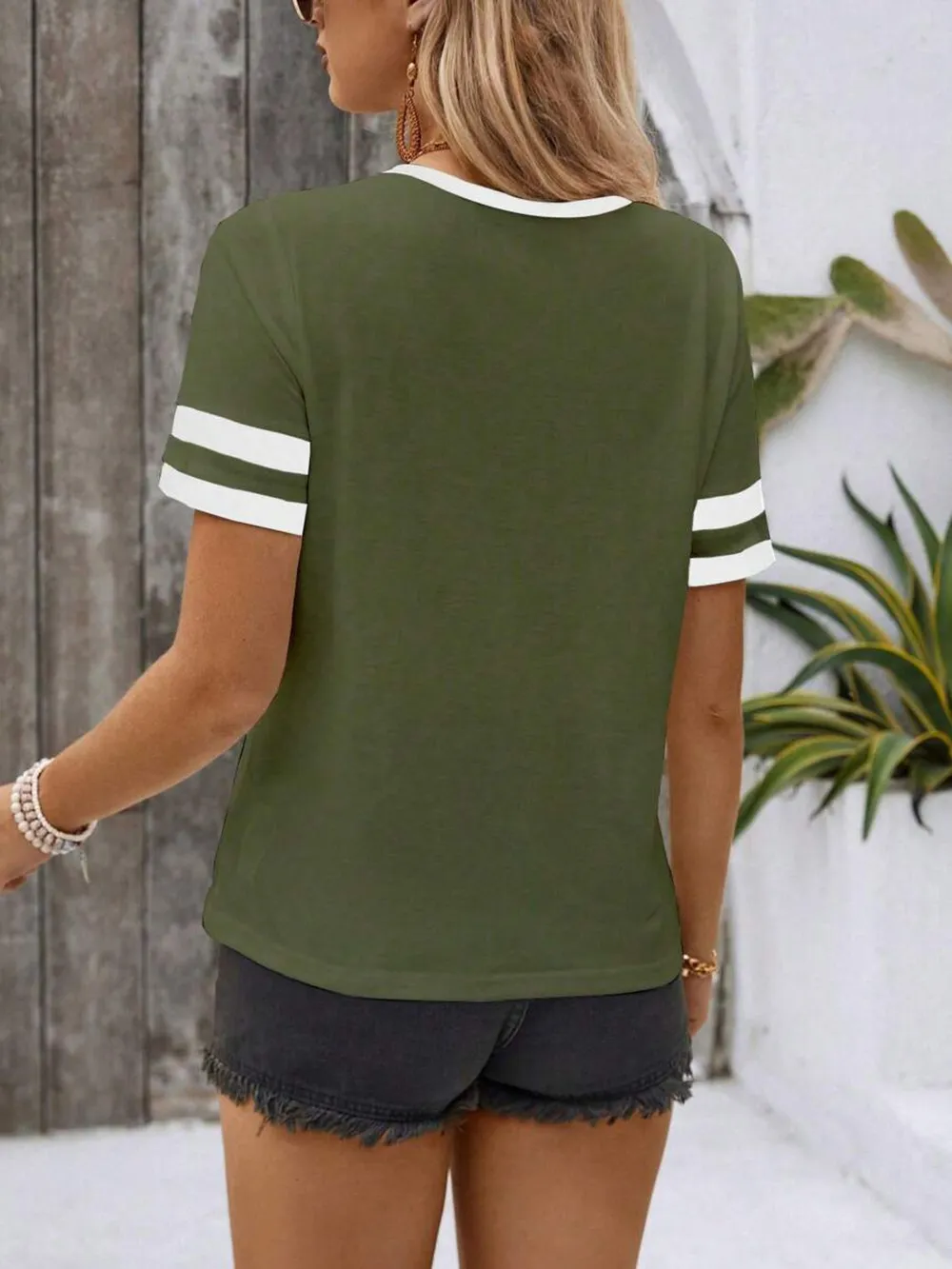 Striped Short Sleeve Half Zip Top, image 6