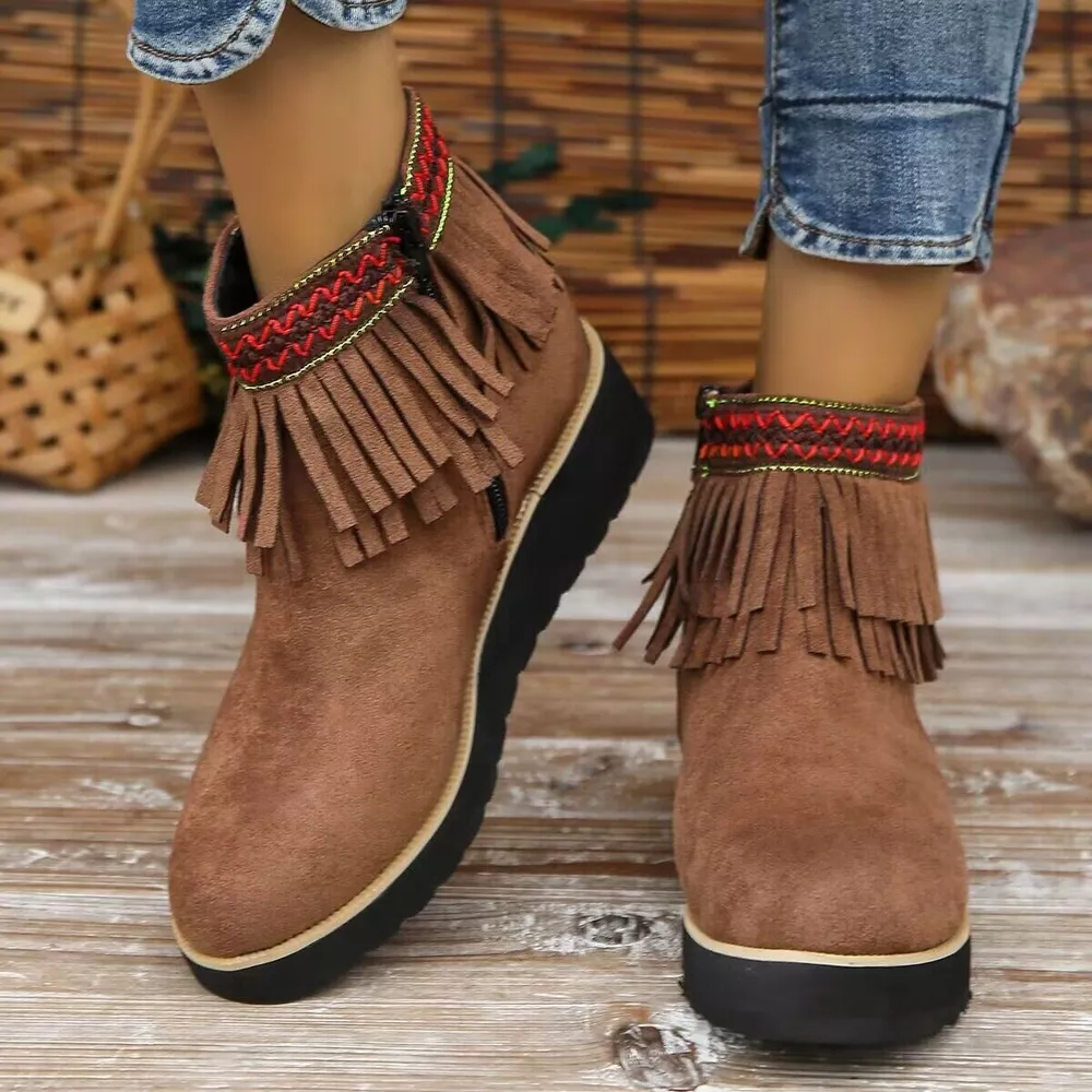 Fringe Round Toe Ankle Boots, image 10