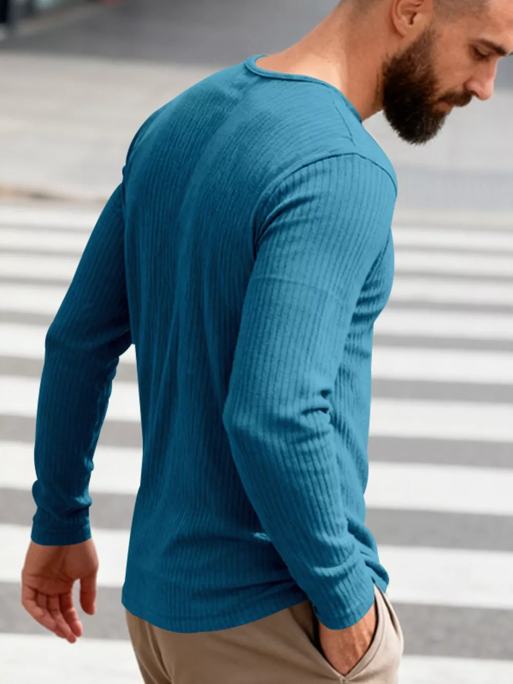 Men's Full Size Casual Ribbed Long Sleeve T-Shirt Plus Size, image 12