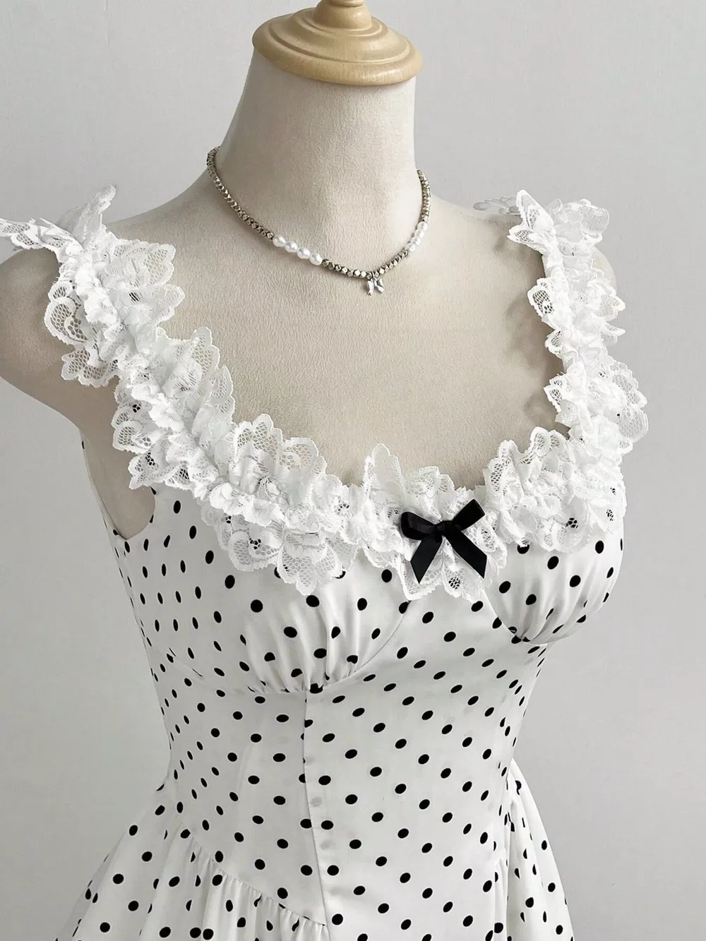 Polka Dot Lace Trim Mini Dress, image 2