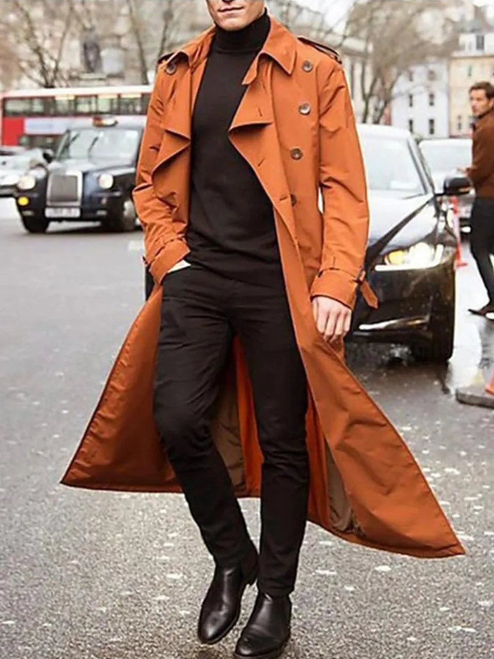 Men's Long Sleeve Longline Trench Coat, image 2