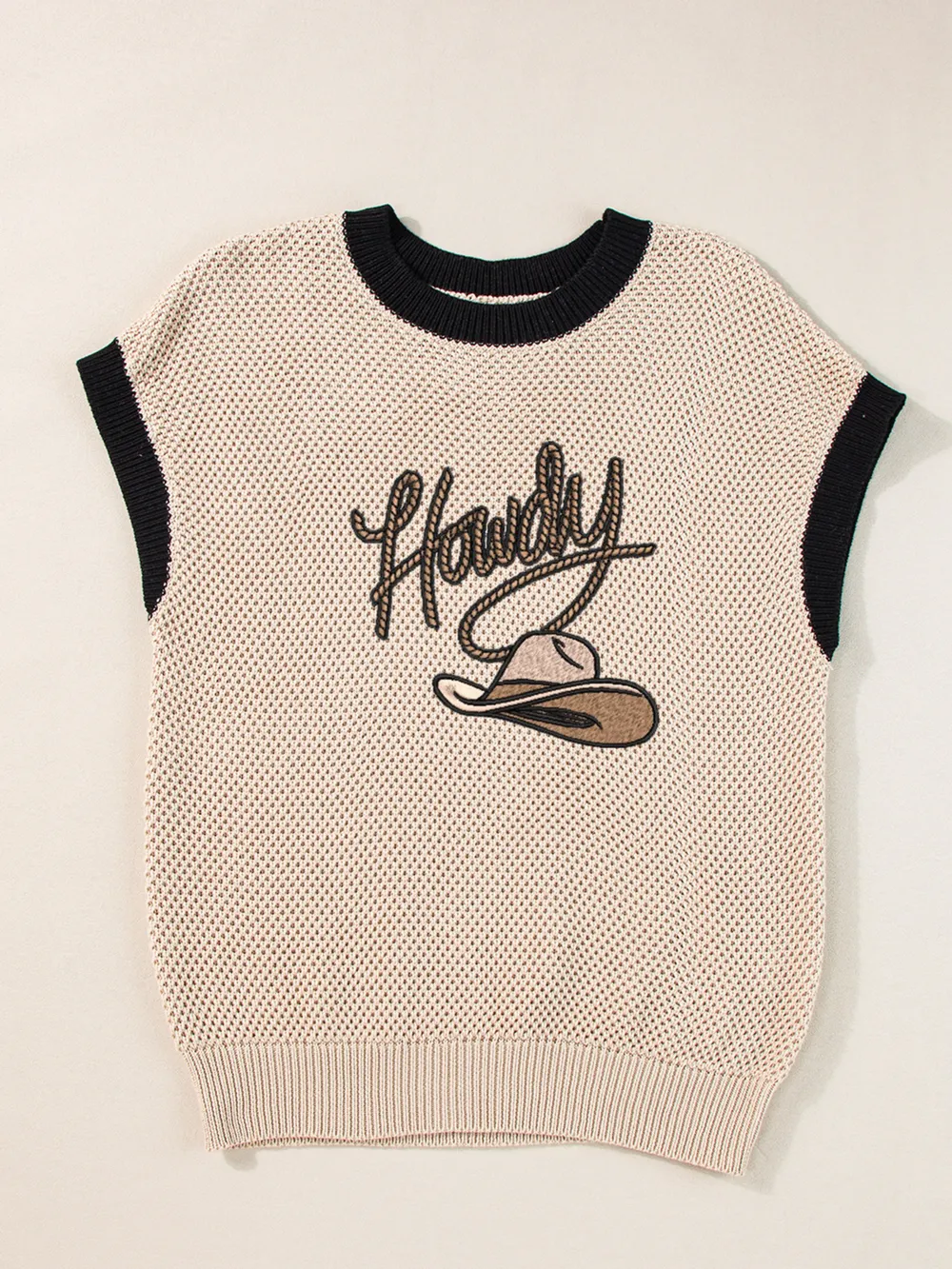 Howdy Cowboy Hat Embroidered Short Sleeve Sweater, image 3