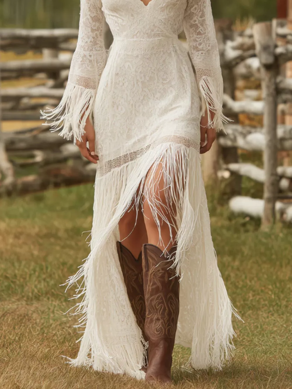 Lace Fringe V-Neck Maxi Dress, image 4