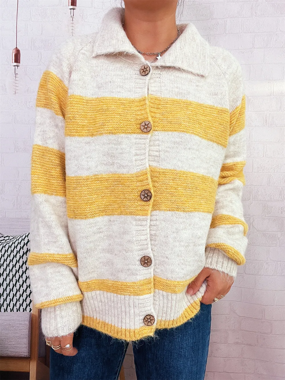 Striped Button-Up Cozy Cardigan, image 22