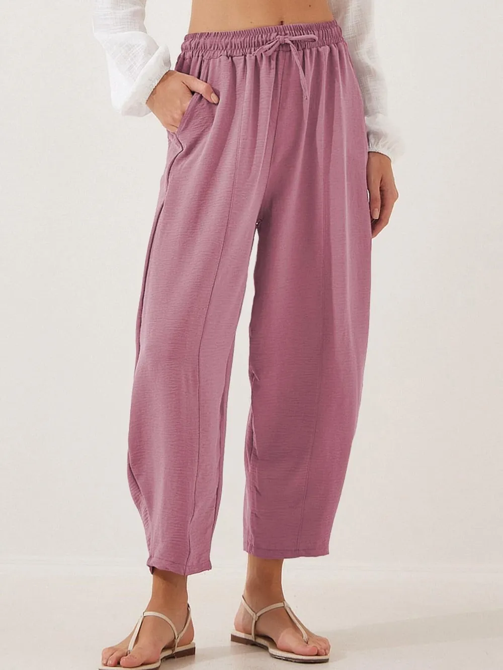 Full Size Drawstring Wide Leg Cropped Pants Plus Size, image 25