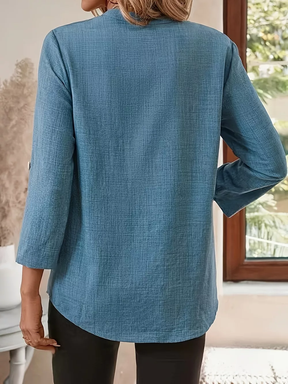 Roll-Up Sleeve Notched Blouse, image 15