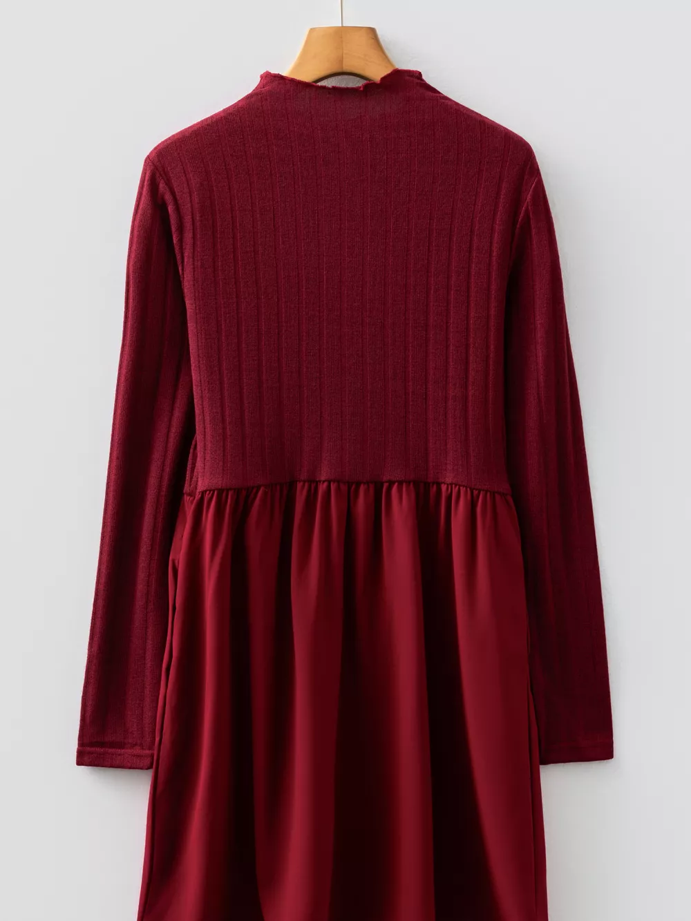 Frilled Neck Ribbed Knit Patchwork Long Sleeve Mini Dress, image 9
