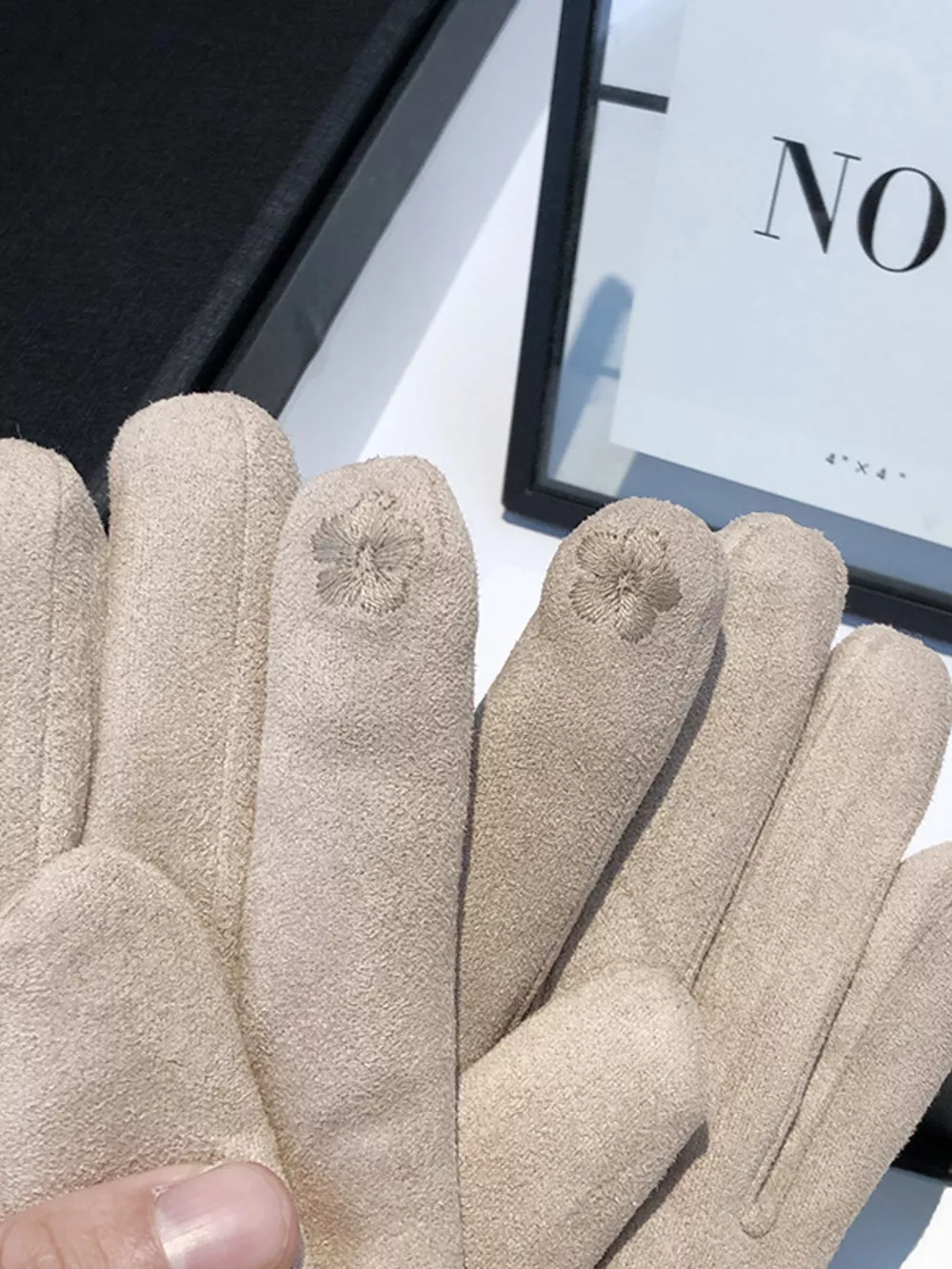Suede Gloves with Fur Cuff, image 4