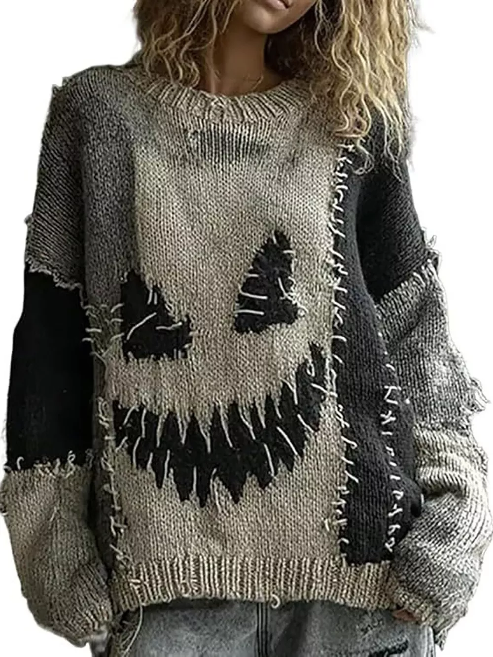 Full Size Color Block Oversized Dropped Shoulder Sweater Plus Size, image 7