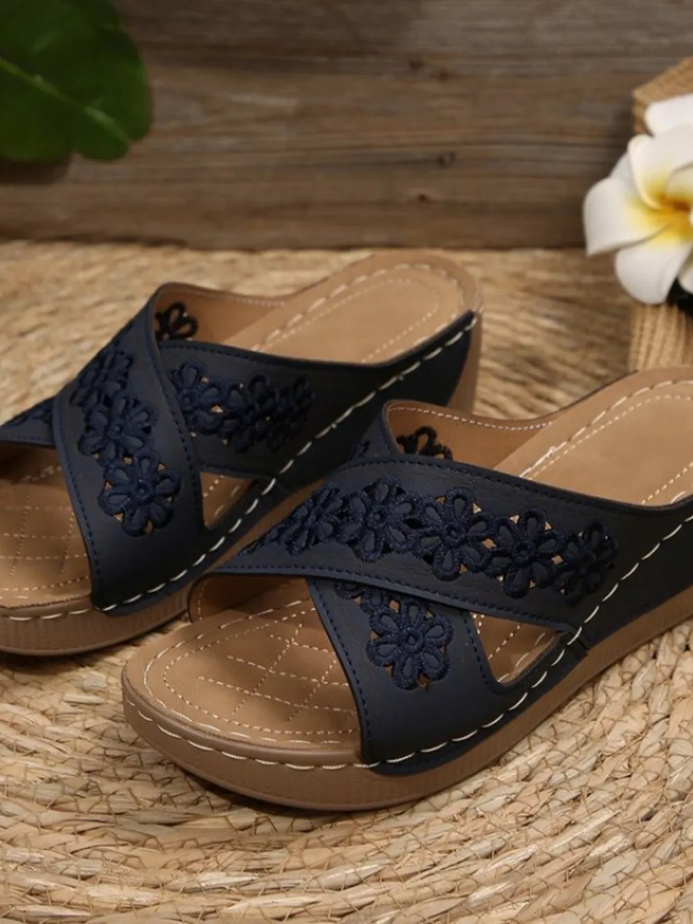 Crisscross Flower Wedge Sandals, image 12