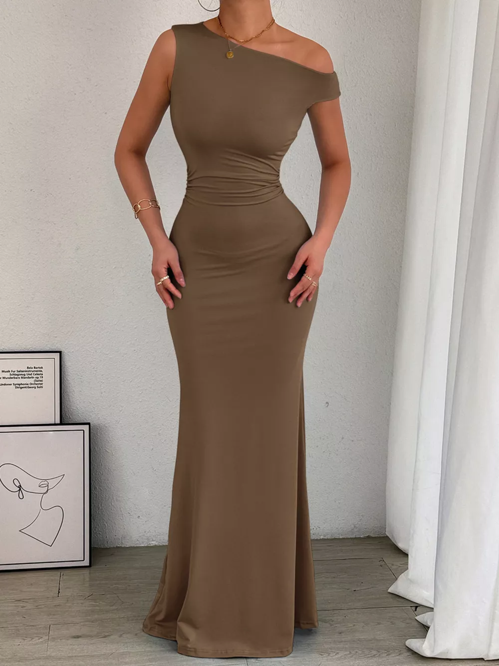 One-Shoulder Ruched Bodycon Maxi Dress, image 15