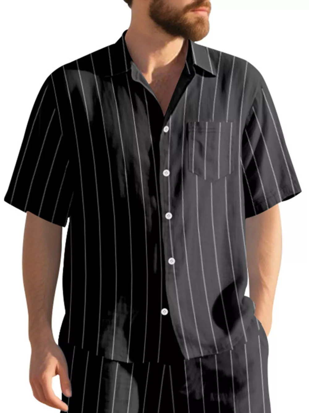 Men's Full Size Casual Striped Short Sleeve Shirt Plus Size, image 3