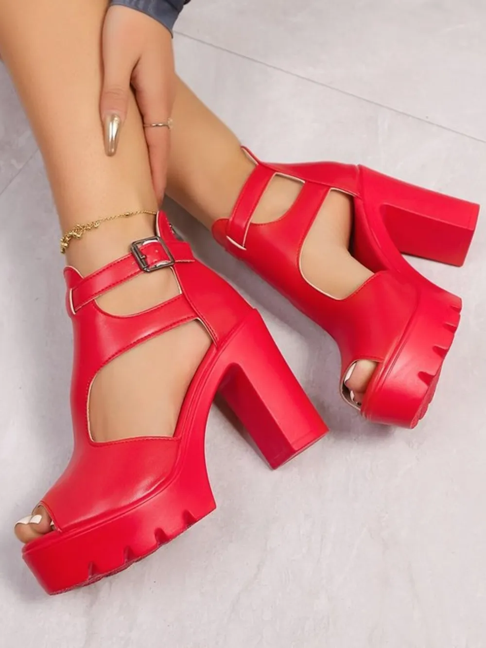 Cutout Block Heels Sandals, image 10