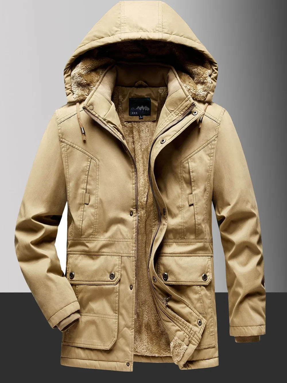 Men's Plus Size Fleece Lined Hooded Winter Coat, image 2