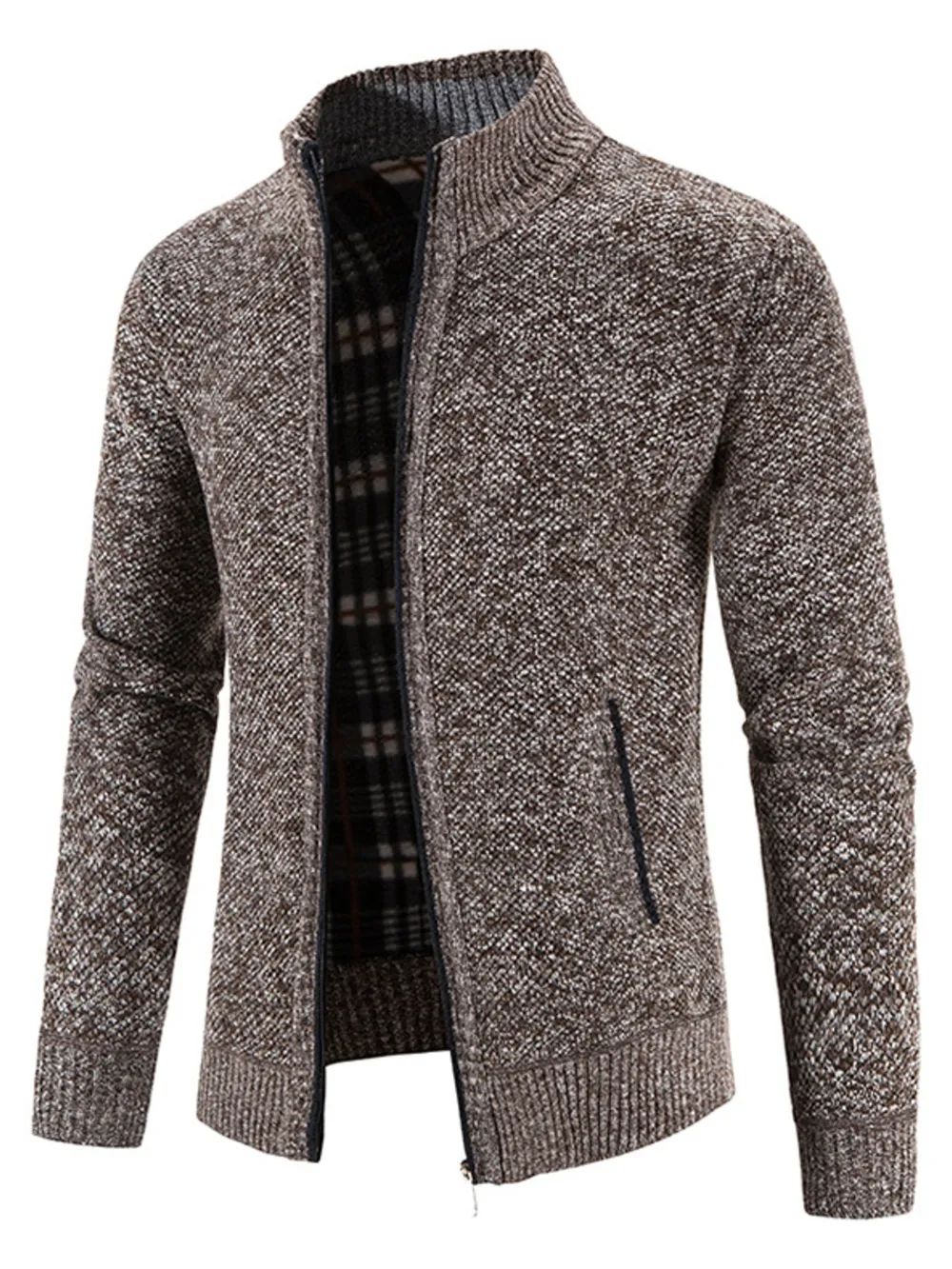 Men's Plus Size Zip-Up Sweater Cardigan with Stand Collar, image 3
