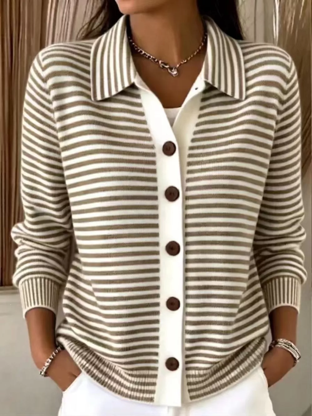 Full Size Striped Button-Down Knit Cardigan Plus Size, image 8