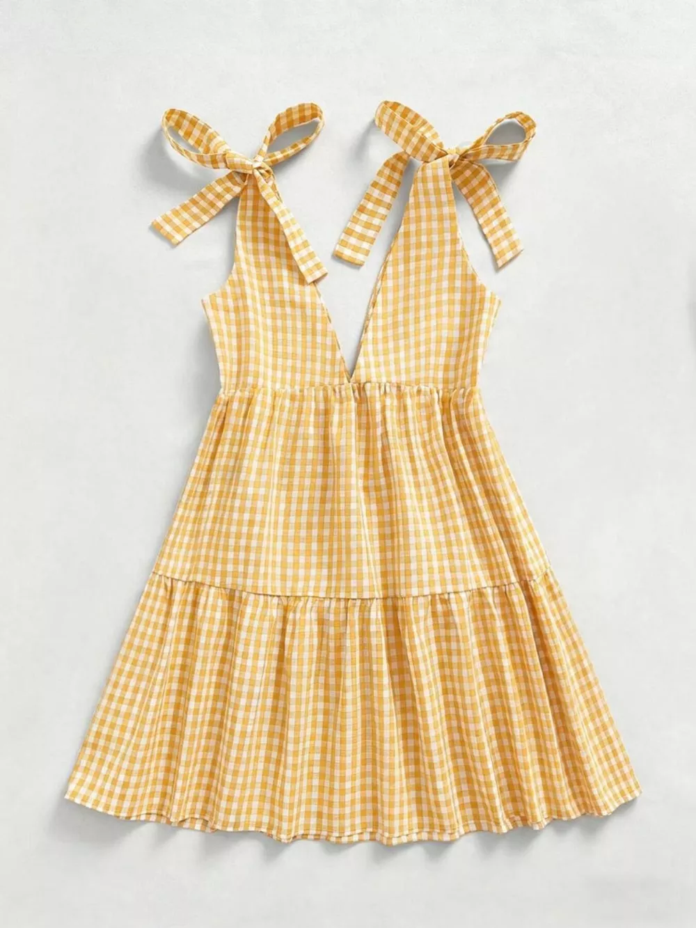 Gingham Tie-Shoulder Mini Dress, image 6