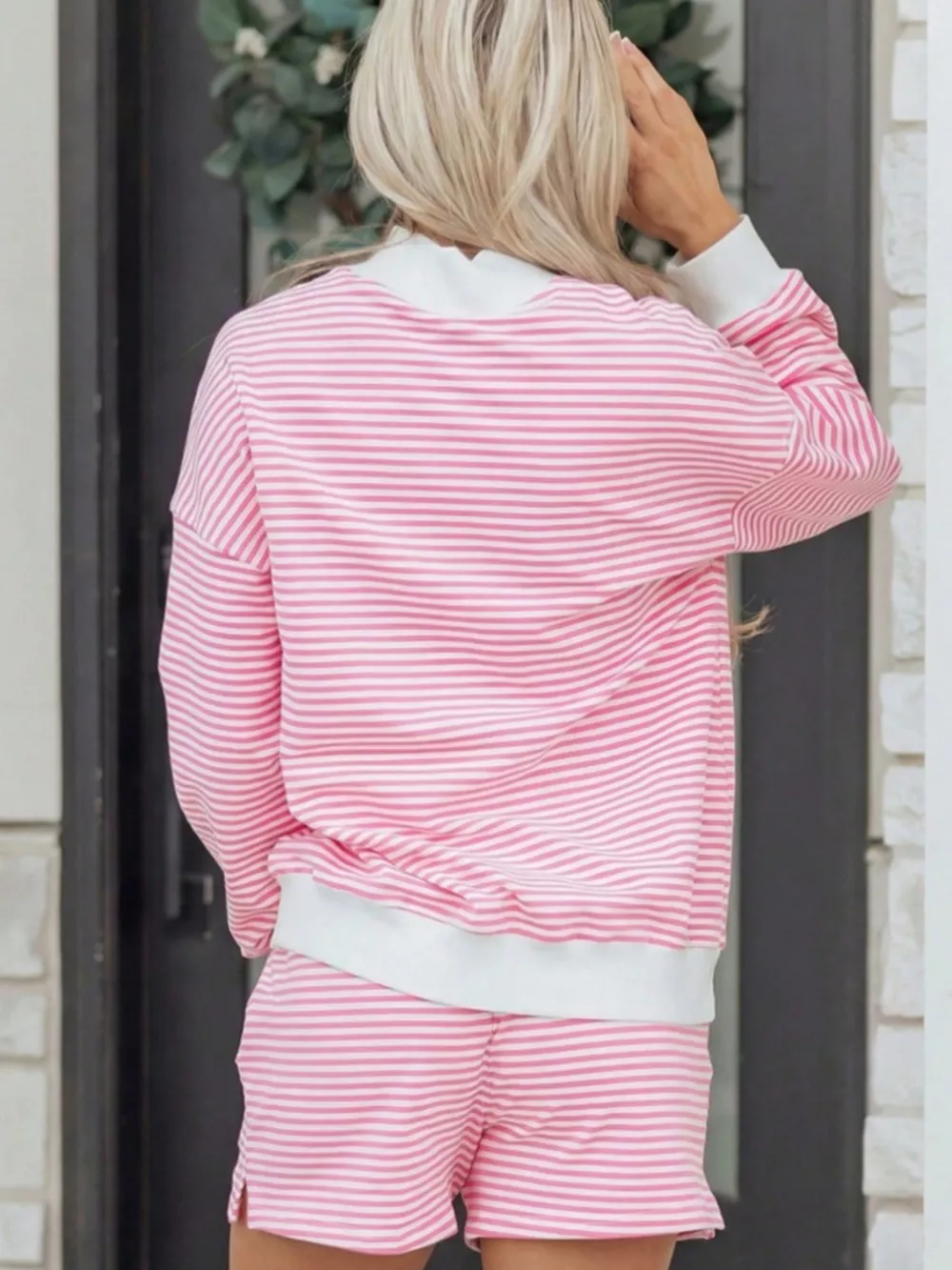 Striped Oversized Sweatshirt and Shorts Set, image 4
