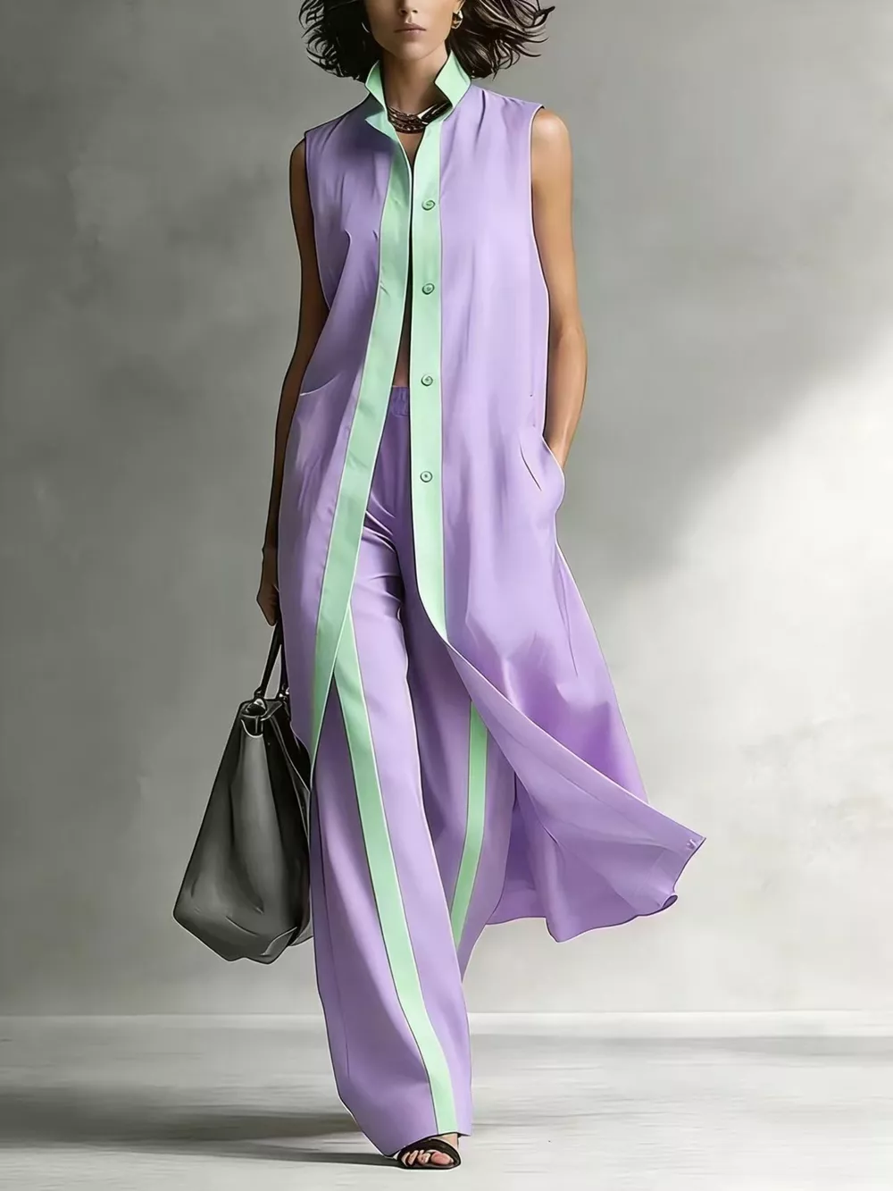 Full Size Sleeveless Longline Vest and Wide‑Leg Pants Set Plus Size, image 7