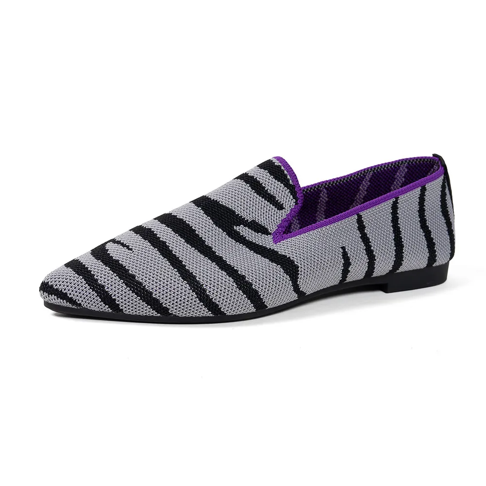Point Toe Animal Print Knit Slip-On Loafers with Contrast Trim, image 6