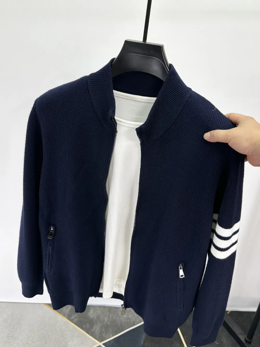 Men's Plus Size Zip Up Striped Long Sleeve Cardigan, image 8