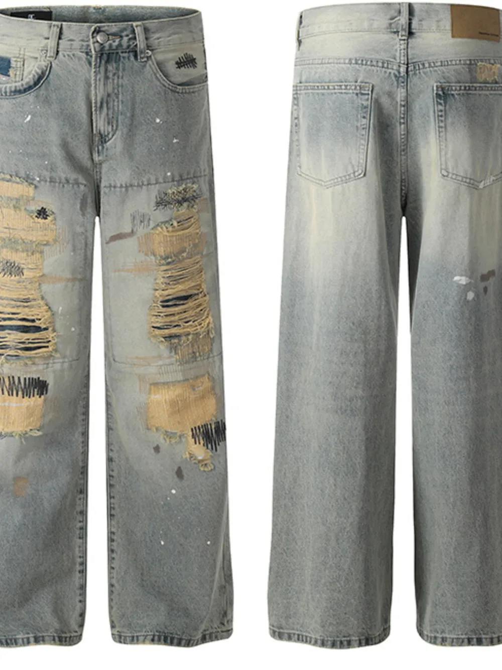 Men's Vintage Distressed Wide Leg Jeans, image 4