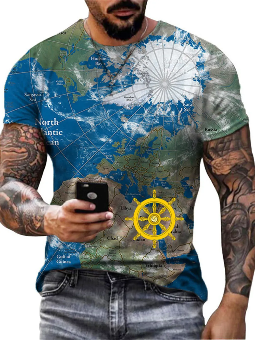 Men's Full Size Artistic Compass Graphic Round Neck T-Shirt Plus Size, image 8